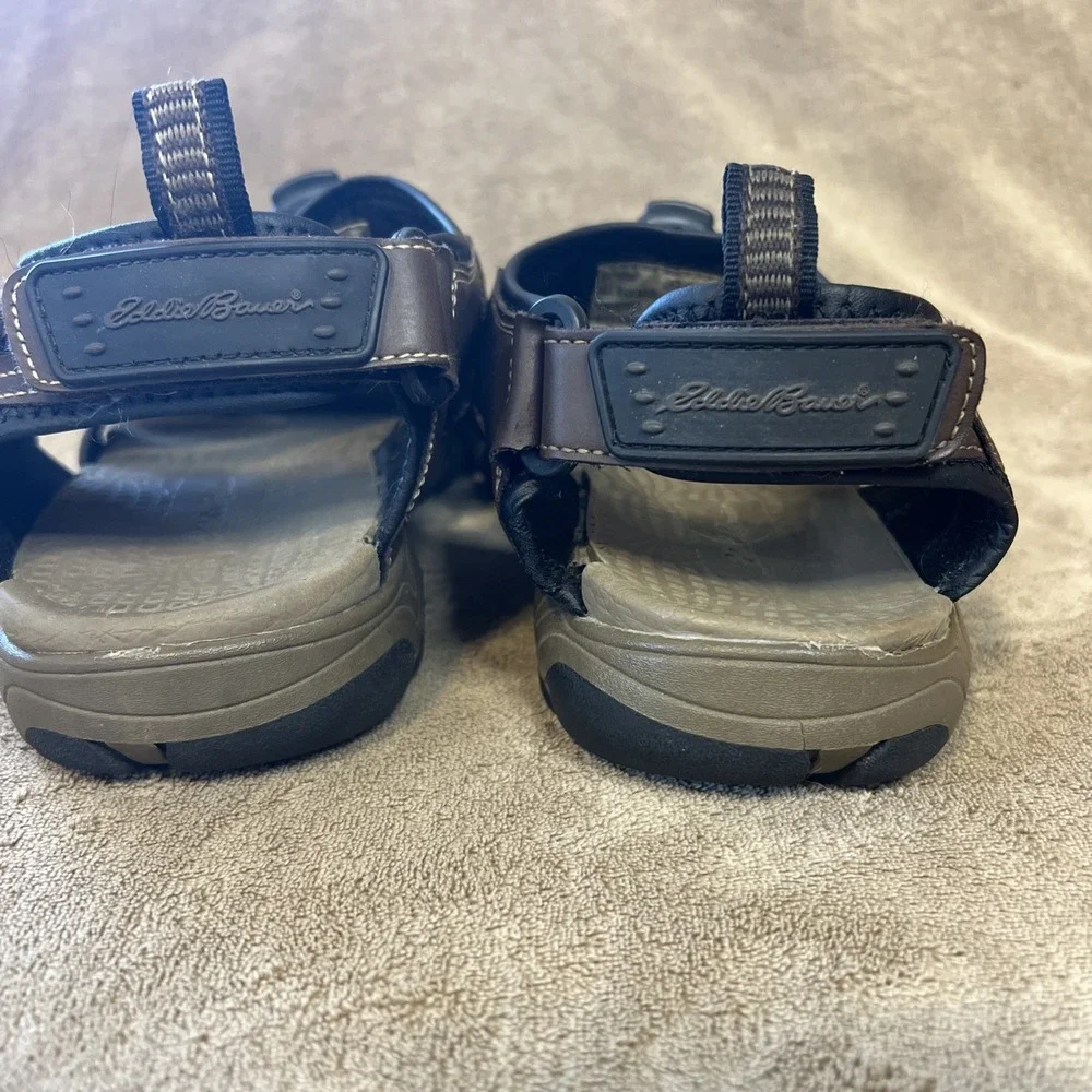 Eddie Bauer Meridian Brown/ Black Faux Leather Sandal Size Men's 10 M‎